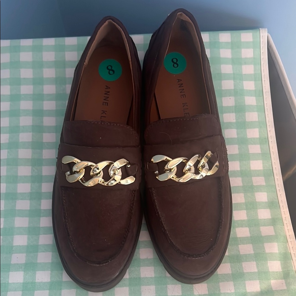 Anne Klein Brown Loafers with Gold Chain